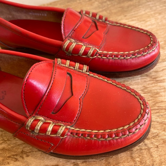 RALPH LAUREN Vtg 80’s Red Leather Loafers Sz 6B Mint RARE Handmade in Maine USA! - Picture 8 of 12